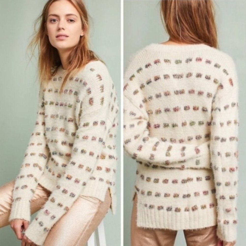 Anthropologie holiday metallic check glitter sweater